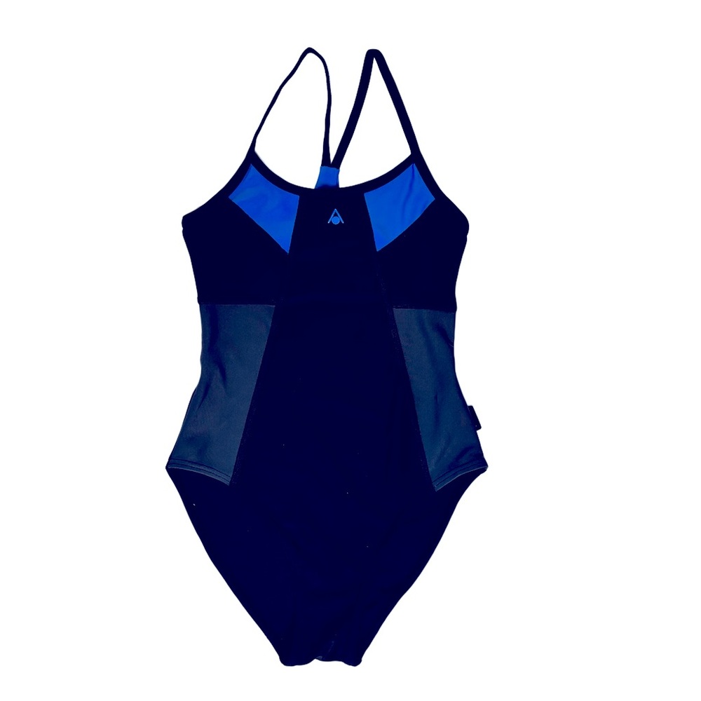 AQUA SPHERE Girl’s One Piece Swimsuit Black, Blue and Gray Size 5-7